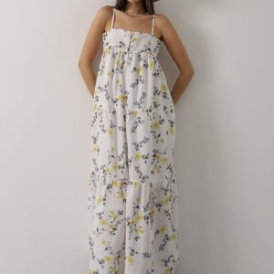 White Floral Slip Dress Maxi With Square Neck - Brand: Reyon - Women & Kids, Baby Clothes Wholesale - TheBS Women