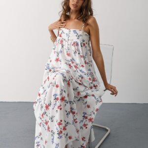 White Floral Square Neck Maxi Slip Dress - Brand: Reyon - Women & Kids, Baby Clothes Wholesale - TheBS Women