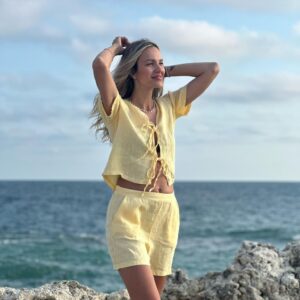 Yellow Casual Elegant Boho Bermuda Shorts - Brand: Cream Rouge - Women & Kids, Baby Clothes Wholesale - TheBS Women