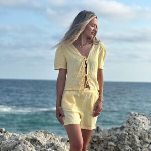 Yellow Casual Elegant Boho Bermuda Shorts - Brand: Cream Rouge - Women & Kids, Baby Clothes Wholesale - TheBS Women