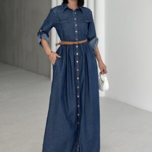 Elegant Blue Shirt Dress With Notched Neck For All Occasions - Brand: XLove - Women & Kids, Baby Clothes Wholesale - TheBS Women