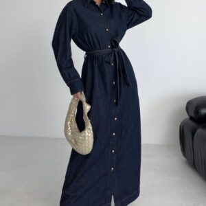 Navy Blue Modest Floor Length Shirt Dress - Brand: XLove - Women & Kids, Baby Clothes Wholesale - TheBS Women