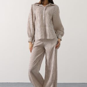 Beige Striped Casual Elegant Formal Set - Brand: Reyon - Women & Kids, Baby Clothes Wholesale - TheBS Women