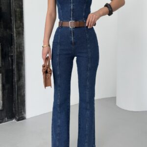 Coupled Sleeveless Zipper Denim Jumpsuit - Brand: XLove - Women & Kids, Baby Clothes Wholesale - TheBS Women