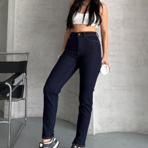 Blue Mom Jeans With High Waist & Buttoned Closure - Brand: XLove - Women & Kids, Baby Clothes Wholesale - TheBS Women