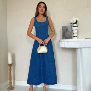 Blue Fit And Flare Midi Dress - Brand: Elisa - Women & Kids, Baby Clothes Wholesale - TheBS Women