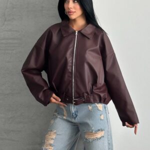 Brown Bomber Jacket With Oversized Fit - Brand: My Jest Fashion - Women & Kids, Baby Clothes Wholesale - TheBS Women