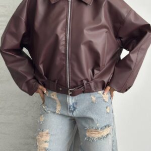 Brown Bomber Jacket With Oversized Fit - Brand: My Jest Fashion - Women & Kids, Baby Clothes Wholesale - TheBS Women