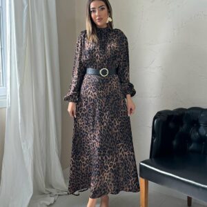 Brown A-Line Formal Dress With Animal Print - Brand: Elisa - Women & Kids, Baby Clothes Wholesale - TheBS Women