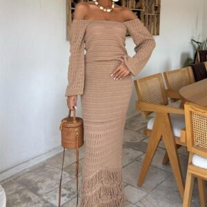 Watermelon Sleeve Ethnic Knitwear Suit - Mocha - Brand: Sobe Istanbul - Women & Kids, Baby Clothes Wholesale - TheBS Women