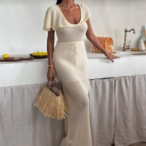 Knitwear Dress With Deep Neckline And Mesh Detail - Brand: Sobe Istanbul - Women & Kids, Baby Clothes Wholesale - TheBS Women