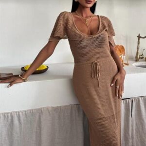 Knitwear Dress With Deep Neckline And Mesh Detail - Brand: Sobe Istanbul - Women & Kids, Baby Clothes Wholesale - TheBS Women