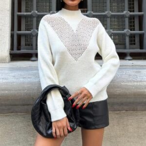 White Sweater With High Neck And Long Sleeves - Brand: Sobe Istanbul - Women & Kids, Baby Clothes Wholesale - TheBS Women