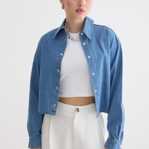 Blue Casual Oversized Fit Shirt With Notched Neck - Brand: Levure - Women & Kids, Baby Clothes Wholesale - TheBS Women