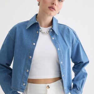 Blue Casual Oversized Fit Shirt With Notched Neck - Brand: Levure - Women & Kids, Baby Clothes Wholesale - TheBS Women