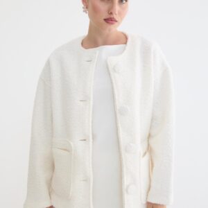 White Elegant Single-Breasted Coat With Buttoned Closure - Brand: Levure - Women & Kids, Baby Clothes Wholesale - TheBS Women