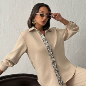Beige Casual Elegant Modest Shirt - Brand: Topshow - Women & Kids, Baby Clothes Wholesale - TheBS Women
