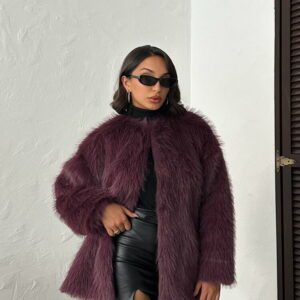 Claret Red Fur Oversized Glam Jacket - Brand: Topshow - Women & Kids, Baby Clothes Wholesale - TheBS Women