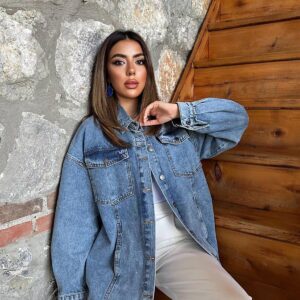 Blue Oversized Fit Casual Vintage Jacket - Brand: Elisa - Women & Kids, Baby Clothes Wholesale - TheBS Women