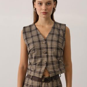 Beige Vintage Plaid Buttoned Vest - Brand: Reyon - Women & Kids, Baby Clothes Wholesale - TheBS Women