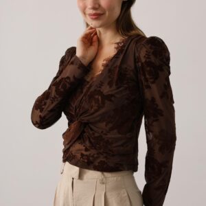 Elegant Floral Blouse With Plunging Neck - Brand: Reyon - Women & Kids, Baby Clothes Wholesale - TheBS Women