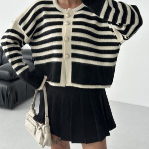 Black Striped Buttoned Crop Cardigan - Brand: My Fashion - Women & Kids, Baby Clothes Wholesale - TheBS Women