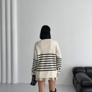Beige Striped Oversized Fit Sweater With High Neck - Brand: My Fashion - Women & Kids, Baby Clothes Wholesale - TheBS Women