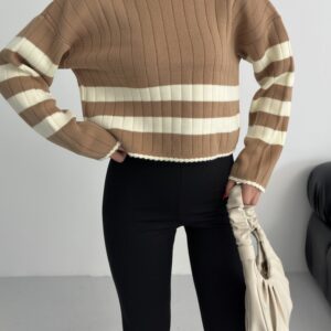 Brown Casual Striped Crop Sweater - Brand: My Fashion - Women & Kids, Baby Clothes Wholesale - TheBS Women