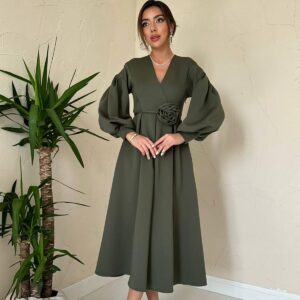 Green Modest Fit And Flare Dress - Brand: Elisa - Women & Kids, Baby Clothes Wholesale - TheBS Women