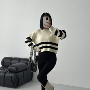 White Oversized Fit Crew Neck Crop Sweater - Brand: My Fashion - Women & Kids, Baby Clothes Wholesale - TheBS Women