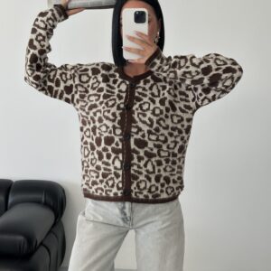 Brown Animal Print Buttoned Cardigan - Brand: My Fashion - Women & Kids, Baby Clothes Wholesale - TheBS Women