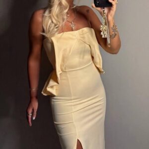 Beige Strapless Bodycon Midi Dress - Brand: My Jest Fashion - Women & Kids, Baby Clothes Wholesale - TheBS Women