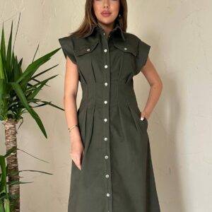 Green Casual Elegant Formal Modest Western Shirt Dress - Brand: Elisa - Women & Kids, Baby Clothes Wholesale - TheBS Women