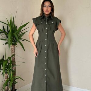 Green Casual Elegant Formal Modest Western Shirt Dress - Brand: Elisa - Women & Kids, Baby Clothes Wholesale - TheBS Women