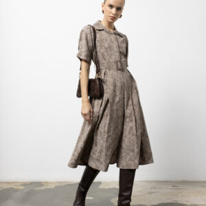 Brown Vintage Floral Shirt Dress - Midi Shawl Collar - Brand: Cream Rouge - Women & Kids, Baby Clothes Wholesale - TheBS Women