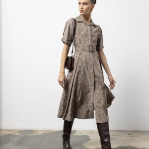 Brown Vintage Floral Shirt Dress - Midi Shawl Collar - Brand: Cream Rouge - Women & Kids, Baby Clothes Wholesale - TheBS Women