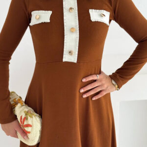 Brown Elegant A-Line Midi Dress - Brand: Mode Roy - Women & Kids, Baby Clothes Wholesale - TheBS Women