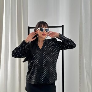 Polka Dot V-Neck Blouse - Elegant & Vintage - Brand: Elisa - Women & Kids, Baby Clothes Wholesale - TheBS Women