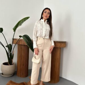 Beige Culottes Pants With Wide Leg And Slant Pockets - Brand: Elisa - Women & Kids, Baby Clothes Wholesale - TheBS Women