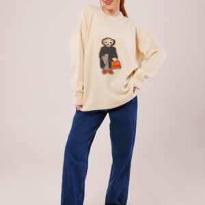 Beige Oversized Fit Sweater With Round Neck - Brand: Lustrin - Women & Kids, Baby Clothes Wholesale - TheBS Women