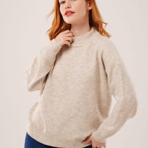 Beige Sweater With Oversized Fit And Polo Neck - Brand: Lustrin - Women & Kids, Baby Clothes Wholesale - TheBS Women