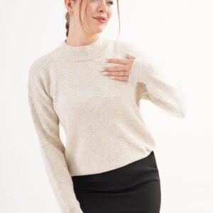 Beige Sweater With High Neck And Long Sleeves - Brand: Lustrin - Women & Kids, Baby Clothes Wholesale - TheBS Women