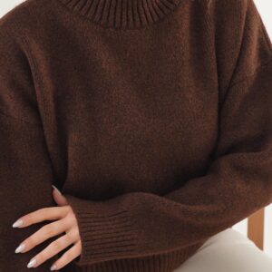 Brown Oversized Fit Turtle Neck Sweater - Brand: Lustrin - Women & Kids, Baby Clothes Wholesale - TheBS Women