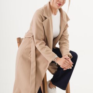 Beige Wrapover Coat With Notched Collar - Brand: Lustrin - Women & Kids, Baby Clothes Wholesale - TheBS Women