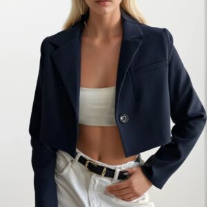 Navy One Button Blazer Jacket - Brand: Black Fashion - Women & Kids, Baby Clothes Wholesale - TheBS Women