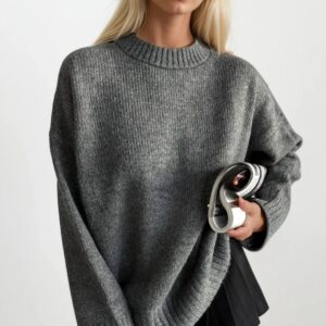 Oversized Casual Sweater With Crew Neck - Brand: Black Fashion - Women & Kids, Baby Clothes Wholesale - TheBS Women