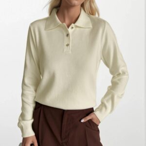 Beige Blouse With Polo Neck And Long Sleeves - Brand: Black Fashion - Women & Kids, Baby Clothes Wholesale - TheBS Women