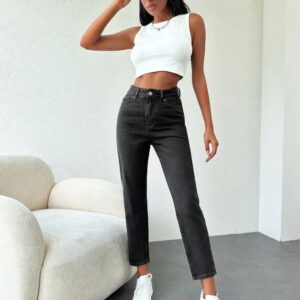 Black Mom Jeans High Waist Cropped Straight Leg - Brand: My Jest Fashion - Women & Kids, Baby Clothes Wholesale - TheBS Women