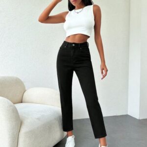 Black Mom Jeans High Waist Cropped Straight Leg - Brand: My Jest Fashion - Women & Kids, Baby Clothes Wholesale - TheBS Women