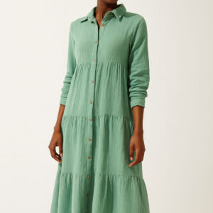 Green Polo Neck Shirt Dress With 3/4 Sleeves - Brand: Mode Roy - Women & Kids, Baby Clothes Wholesale - TheBS Women